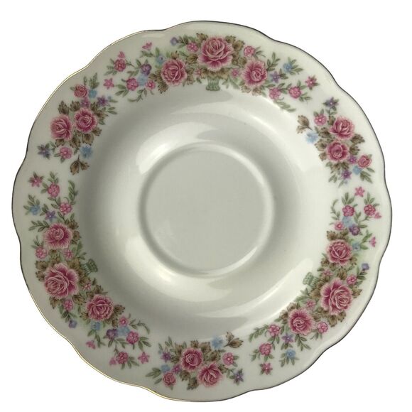 Remington Fine China By Red Sea 6" Saucer Replacement Pink Roses Gold Trim Vtg - Picture 1 of 5